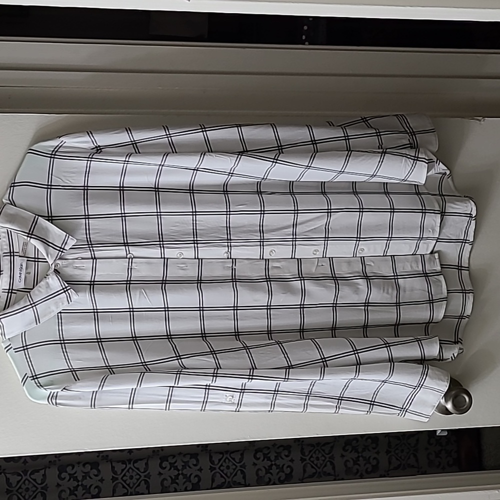 Calvin Klein white windowpane blouse